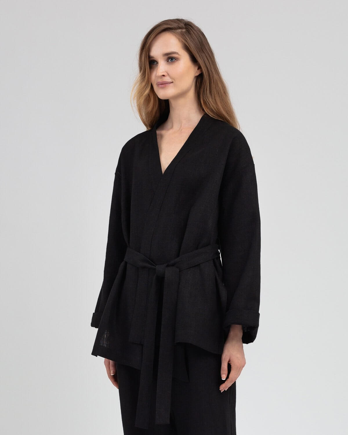 The Linen Kimono Jacket Black - Main Image