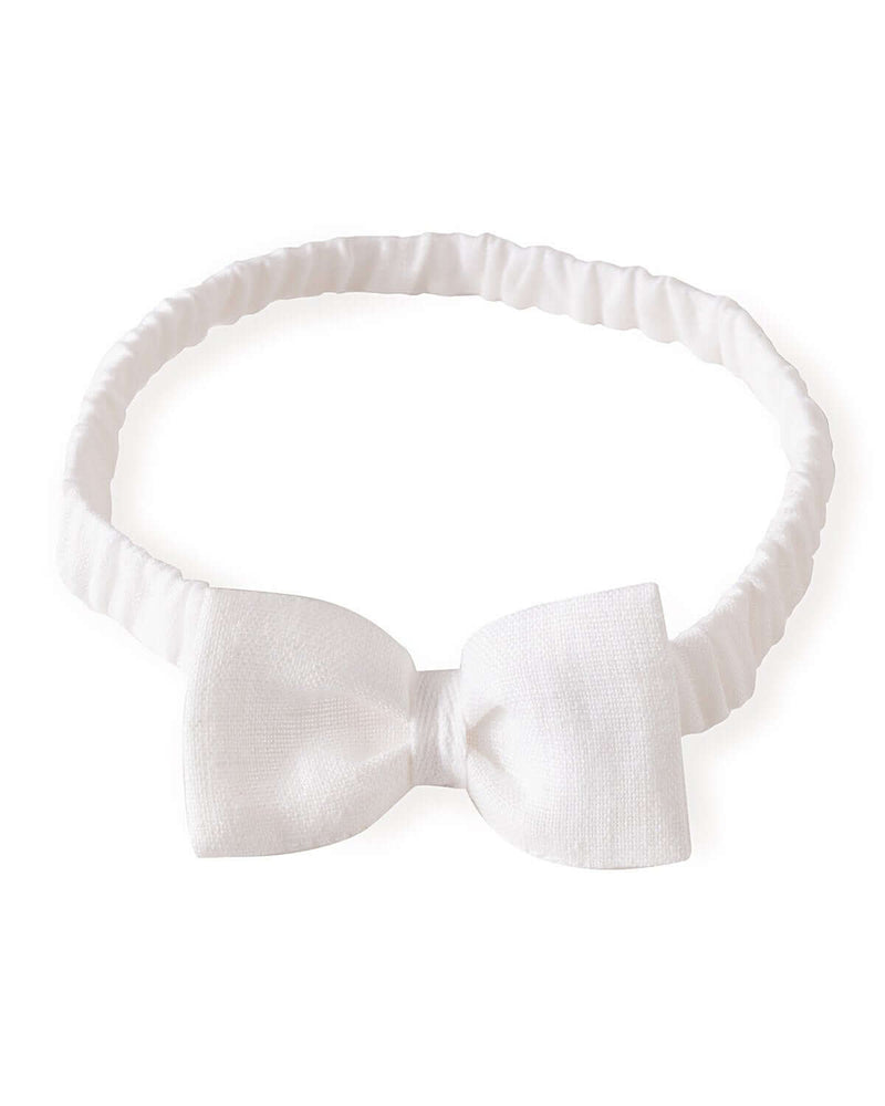 White bow-tie headband with elastic band
